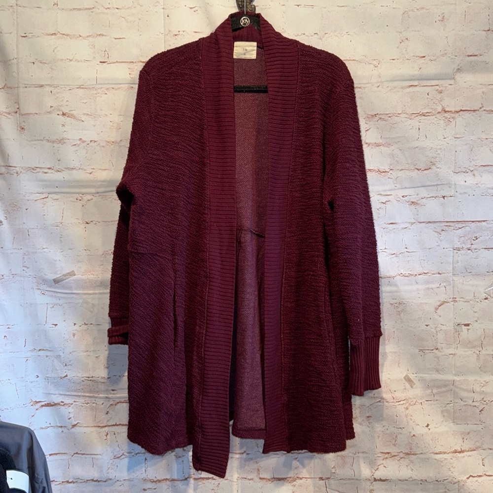 T. La almandine open cardigan burgundy long pockets warm XL